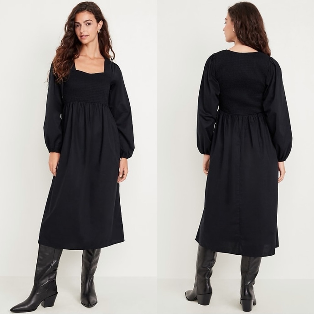 Old Navy Women’s Fit & Flare Midi Dress Sweetheart Neckline Longsleeve Black XL